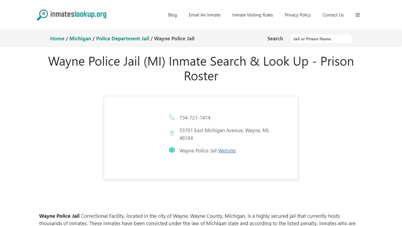 Wayne Police Jail (MI) Inmate Search & Look Up - Prison Roster